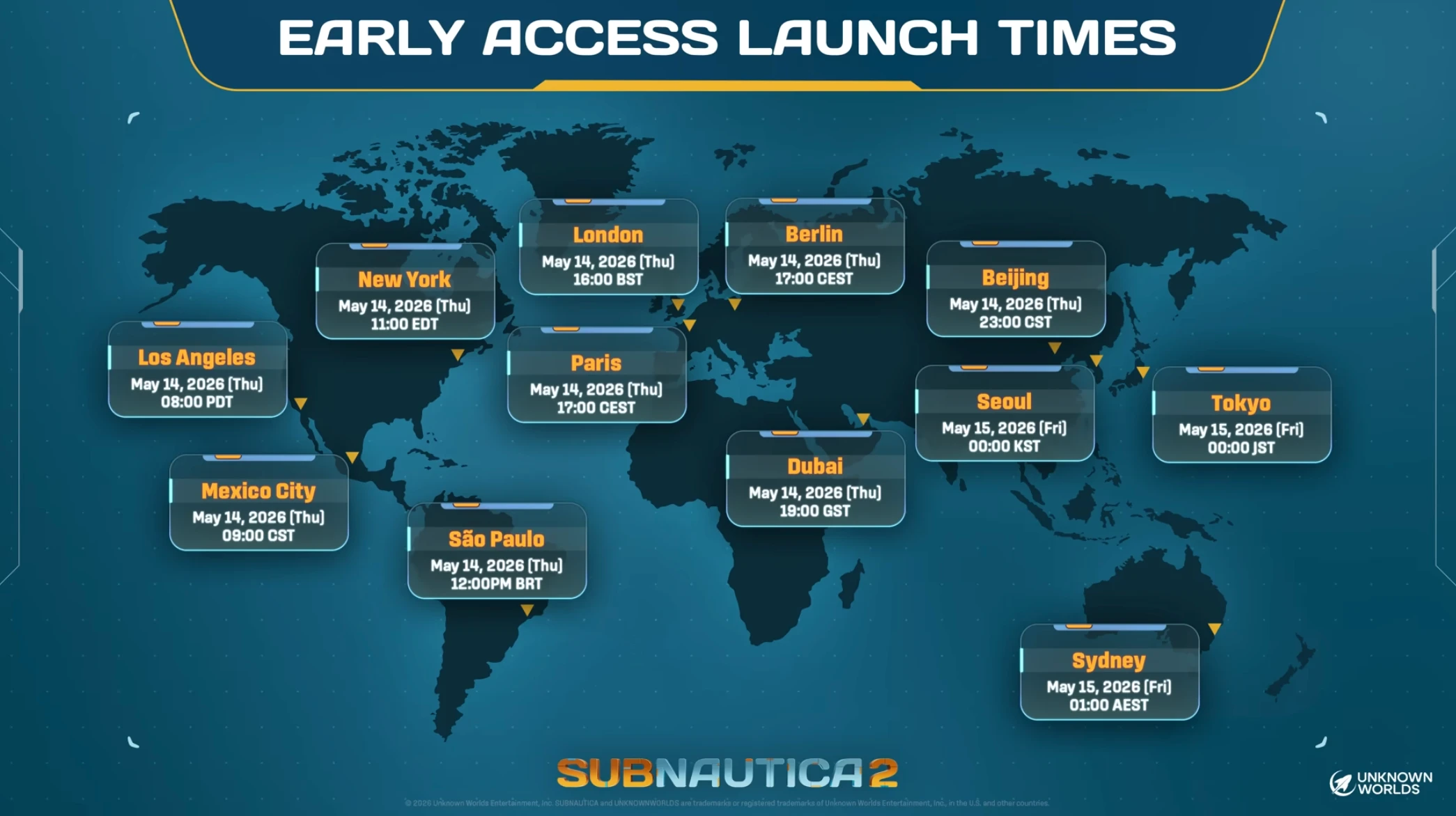 Subnautica 2 global Early Access launch times